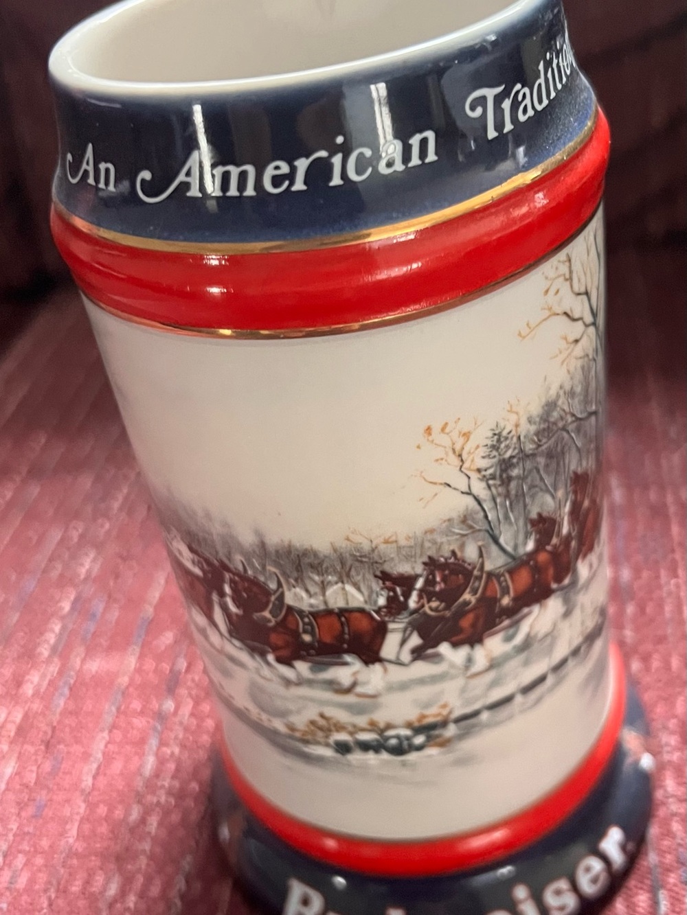 Ceramic Holiday Budweiser Stein with Clydesdales An American Tradition